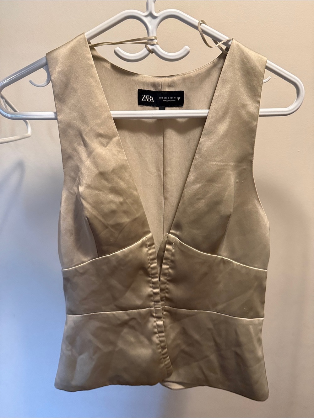 ZARA Champagne Satin Deep V-Neck Vest